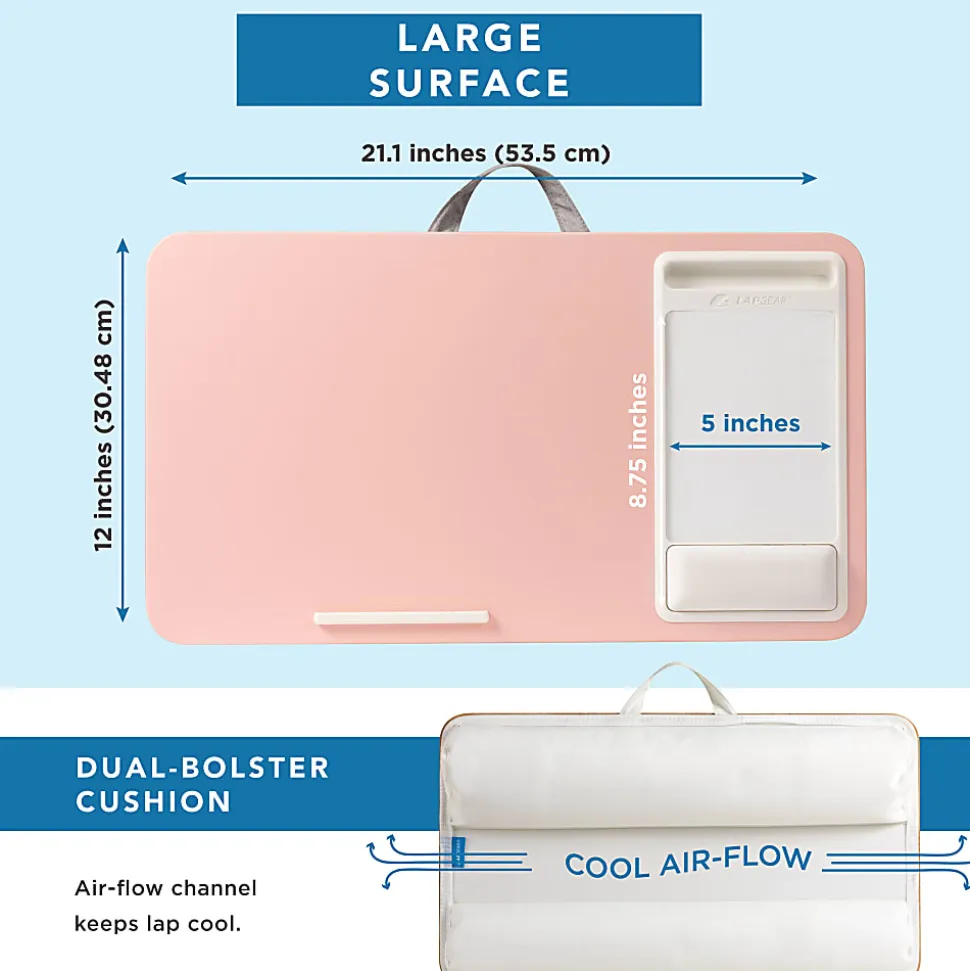LapGear Atlas Lap Desk, 21-1/8" x 12", Blush Pink, 92004-RP