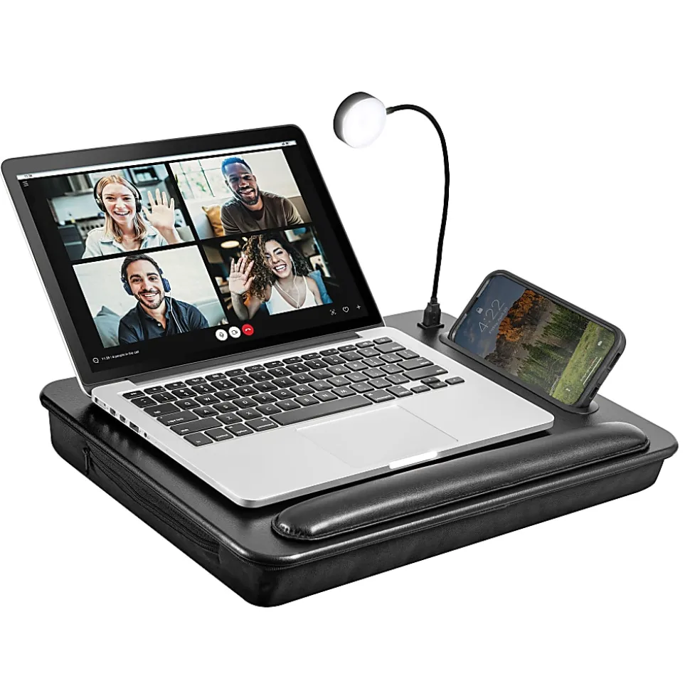 LapGear Sidekick Lap Desk With LED Light, 17" x 13", Black
