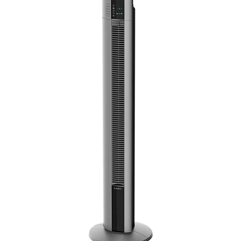 Lasko Space-Saving Performance Tower Fan & Remote, 3 Speed, Oscillating, Timer, Night Mode, 42.5"H x 12.5"W, Plastic, Gray