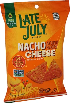 Late July Snacks Tortilla Chips, Nacho Cheese, 2 Oz, Total Qty 24
