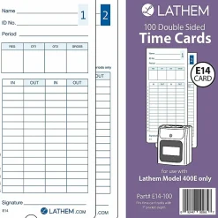 Lathem Model 400E Double Sided Time Cards - Double Sided Sheet - Blue Print Color - 100 / Pack