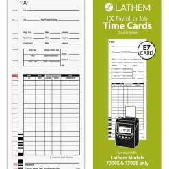 Lathem Time Cards, F/7000E, Numbered 1–100, 2-Sided, 3 3/8" x 9", White, Pack Of 100