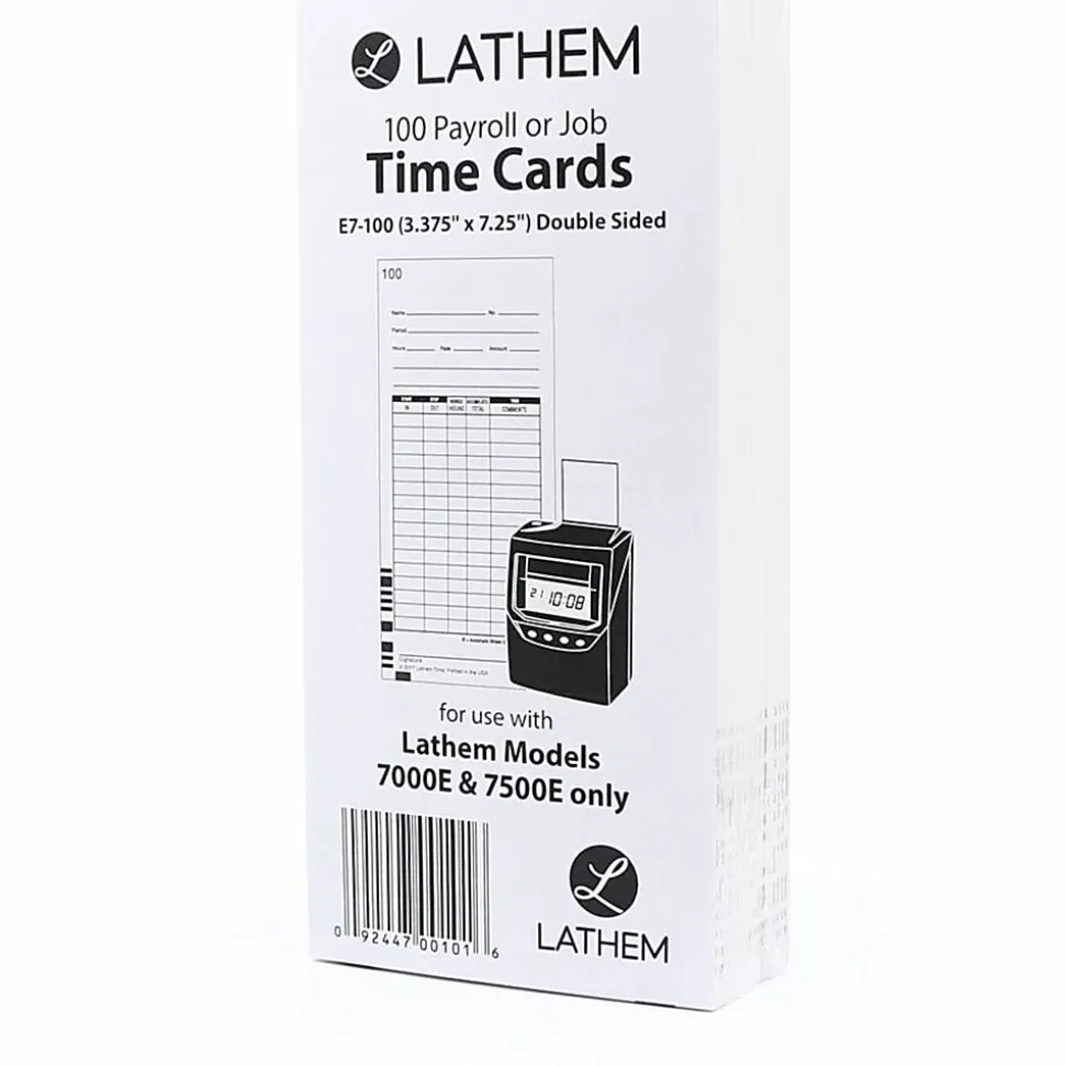 Lathem Time Cards, Numbered 1-100, 2-Sided, 3 3/8" x 7 1/4", Pack Of 100