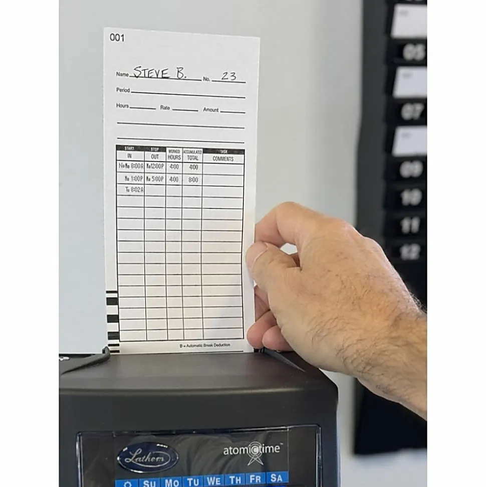Lathem Time Cards, Numbered 1-100, 2-Sided, 3 3/8" x 7 1/4", Pack Of 100