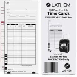 Lathem Time Cards, Numbered 1-100, 2-Sided, 3 3/8