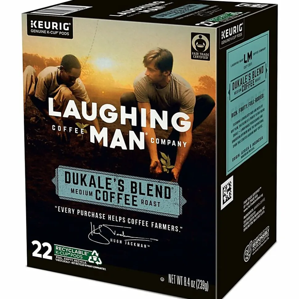 Laughing Man Single-Serve Coffee K-Cup® Pods, Medium Roast, Dukale's Blend, Carton Of 22