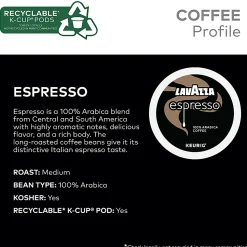 Lavazza Espresso Single-Serve Keurig K-Cup Pods, Medium Roast, Box Of 22 Pods