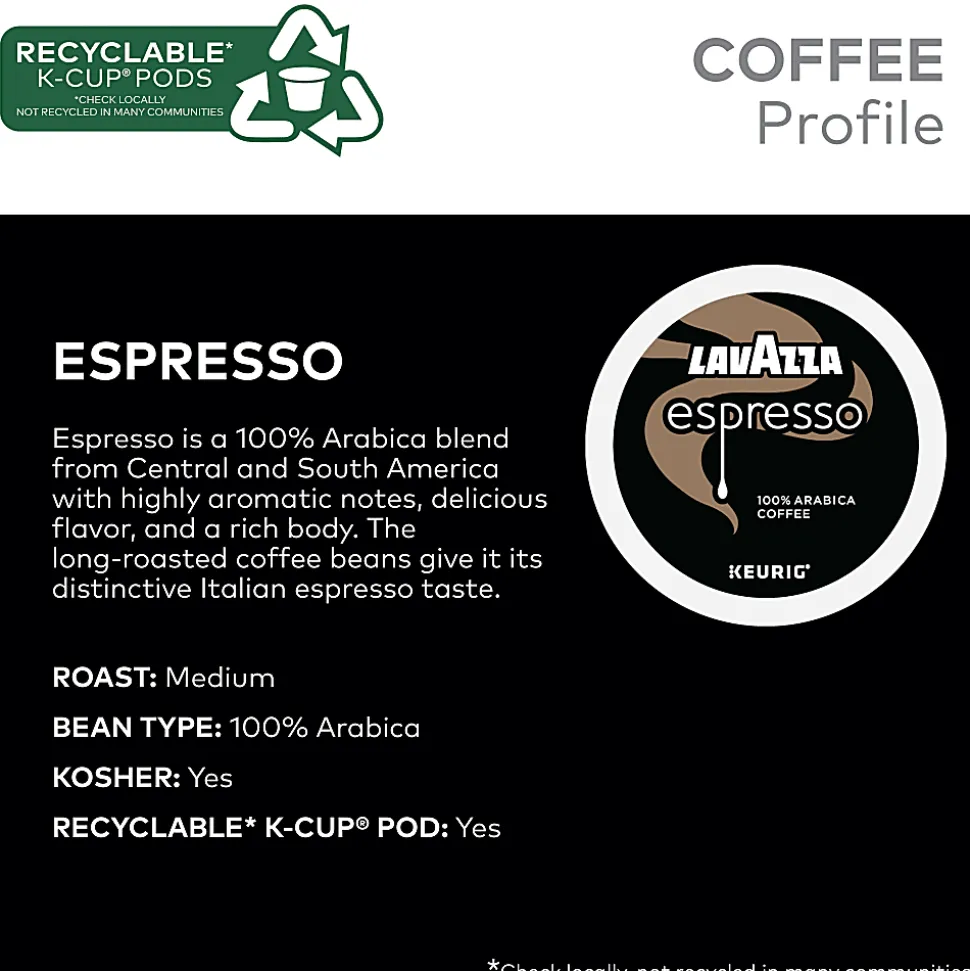 Lavazza Espresso Single-Serve Keurig K-Cup Pods, Medium Roast, Box Of 22 Pods
