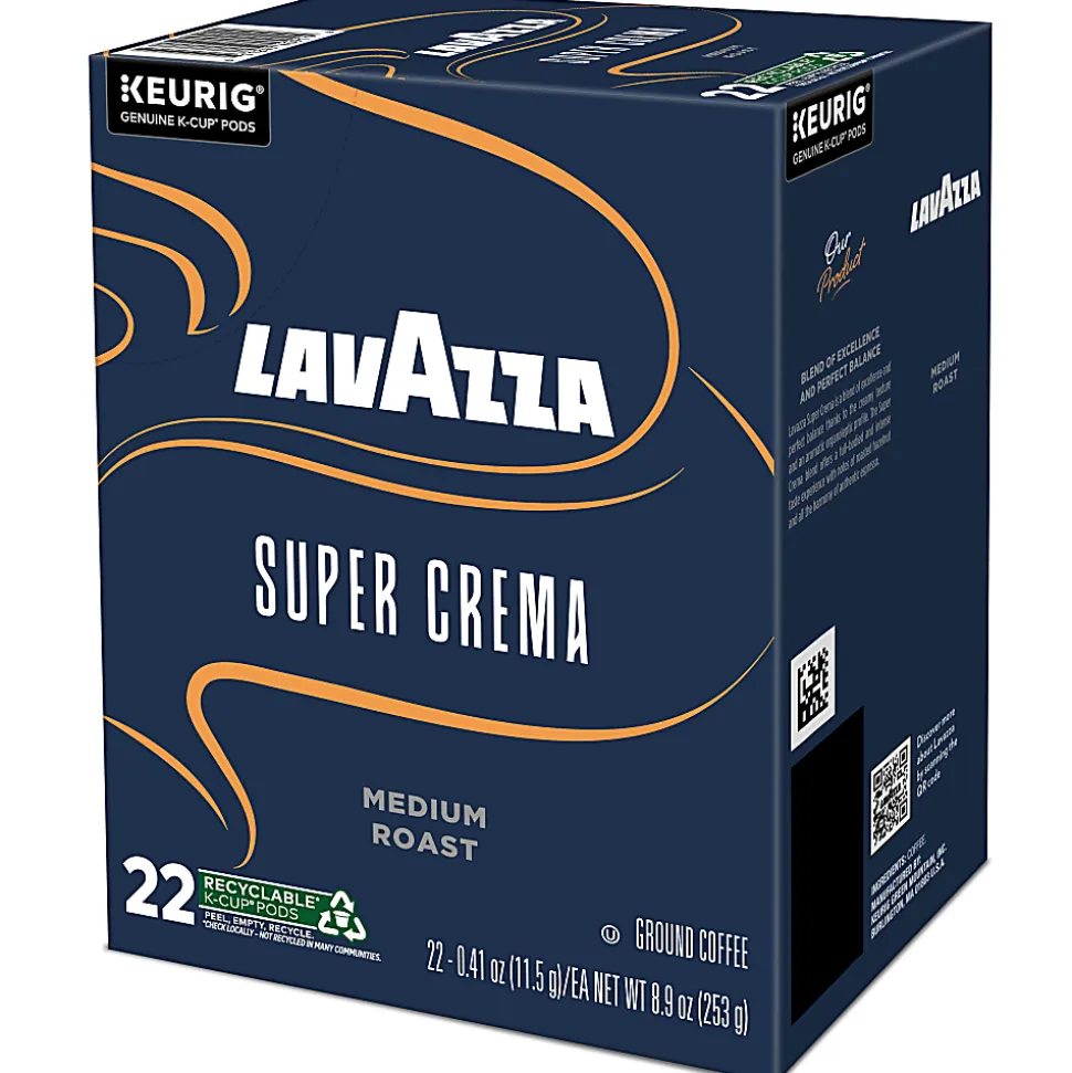 Lavazza Super Crema, Single Serve Keurig K-Cup Pods, Medium Espresso Roast Coffee, 22 Count
