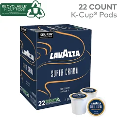 Lavazza Super Crema, Single Serve Keurig K-Cup Pods, Medium Espresso Roast Coffee, 22 Count
