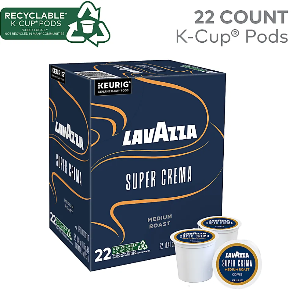 Lavazza Super Crema, Single Serve Keurig K-Cup Pods, Medium Espresso Roast Coffee, 22 Count
