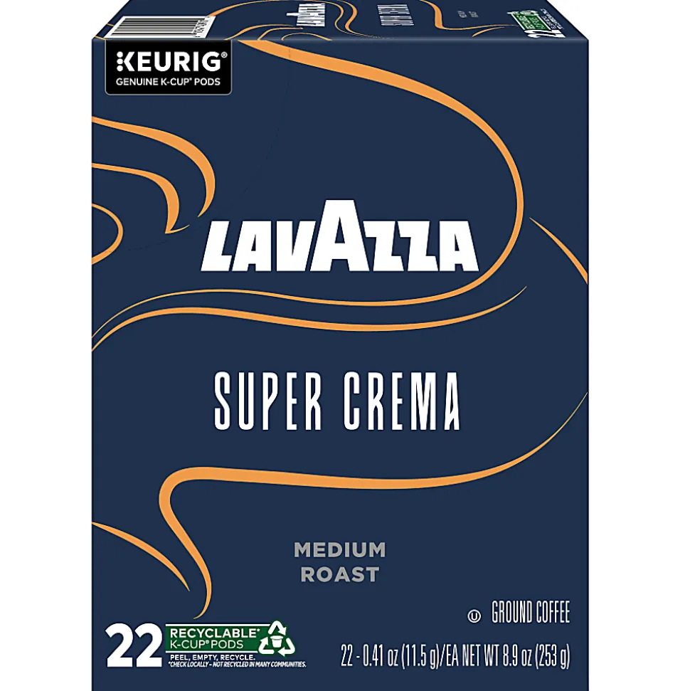 Lavazza Super Crema, Single Serve Keurig K-Cup Pods, Medium Espresso Roast Coffee, 22 Count