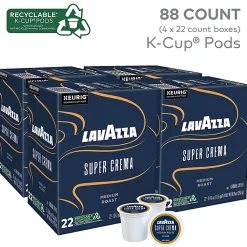 Lavazza® Super Crema Single Serve Keurig K-Cup® Pods, Medium Espresso Roast Coffee, 88 Count (4 Boxes of 22)