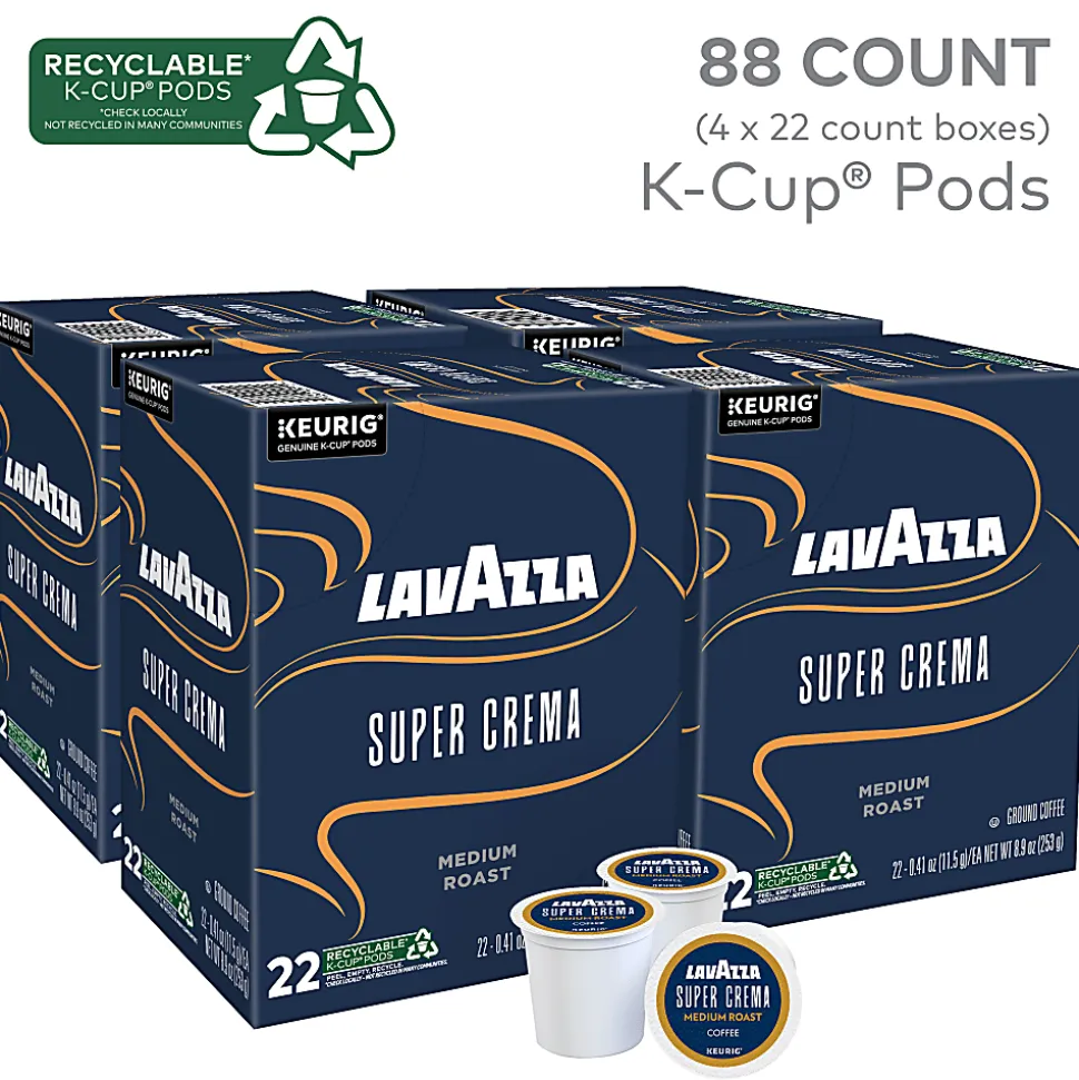 Lavazza® Super Crema Single Serve Keurig K-Cup® Pods, Medium Espresso Roast Coffee, 88 Count (4 Boxes of 22)