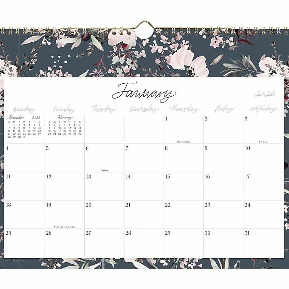 Leah Bisch™ for Cambridge® 2026 Monthly Wall Calendar, Calista Floral, Medium, 15" x 12"