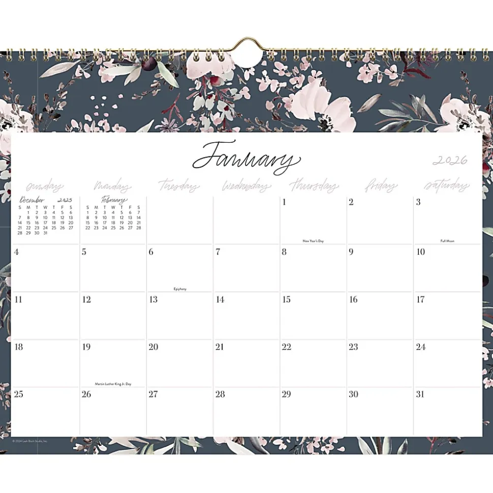 Leah Bisch™ for Cambridge® 2026 Monthly Wall Calendar, Calista Floral, Medium, 15" x 12"