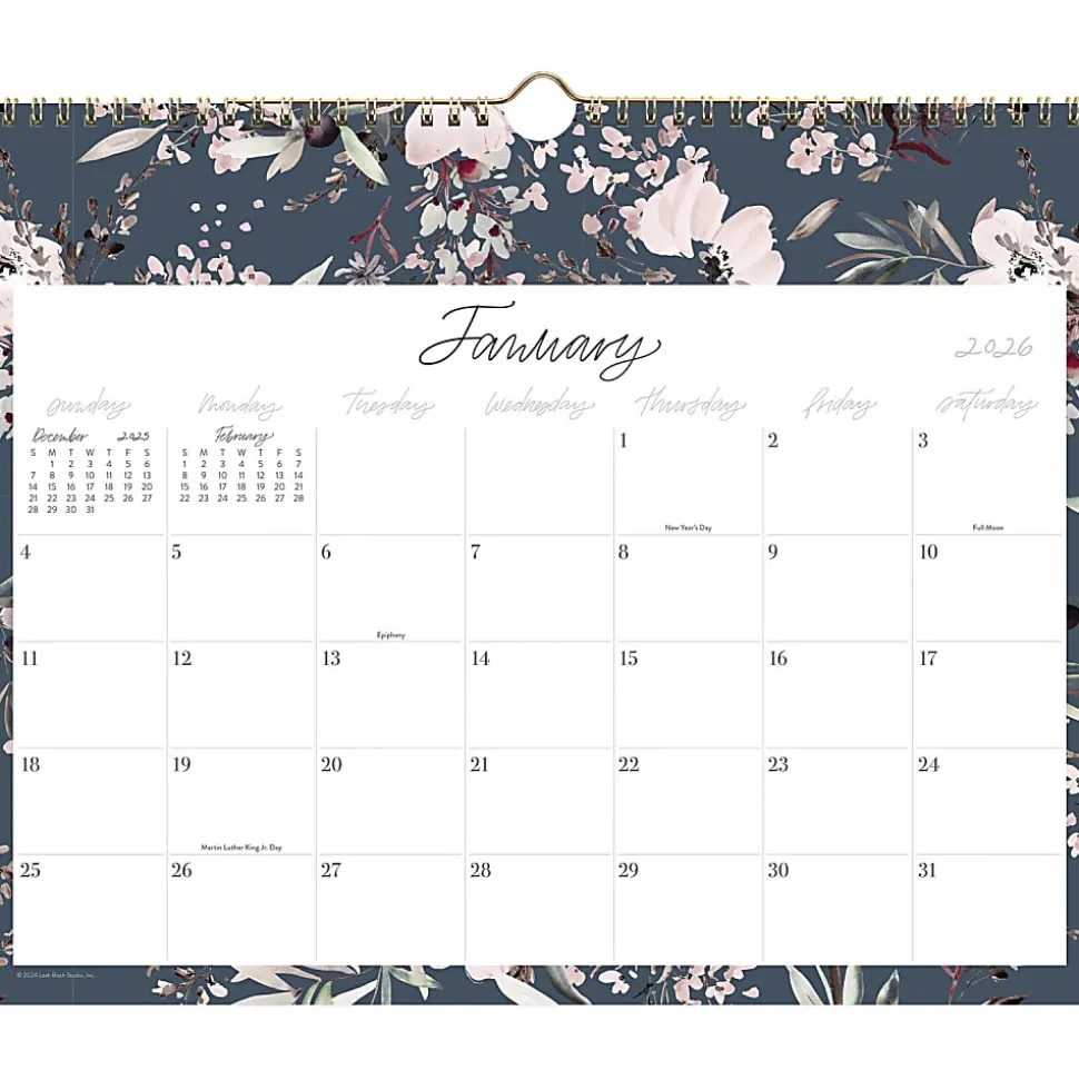 Leah Bisch™ for Cambridge® 2026 Monthly Wall Calendar, Calista Floral, Medium, 15" x 12"