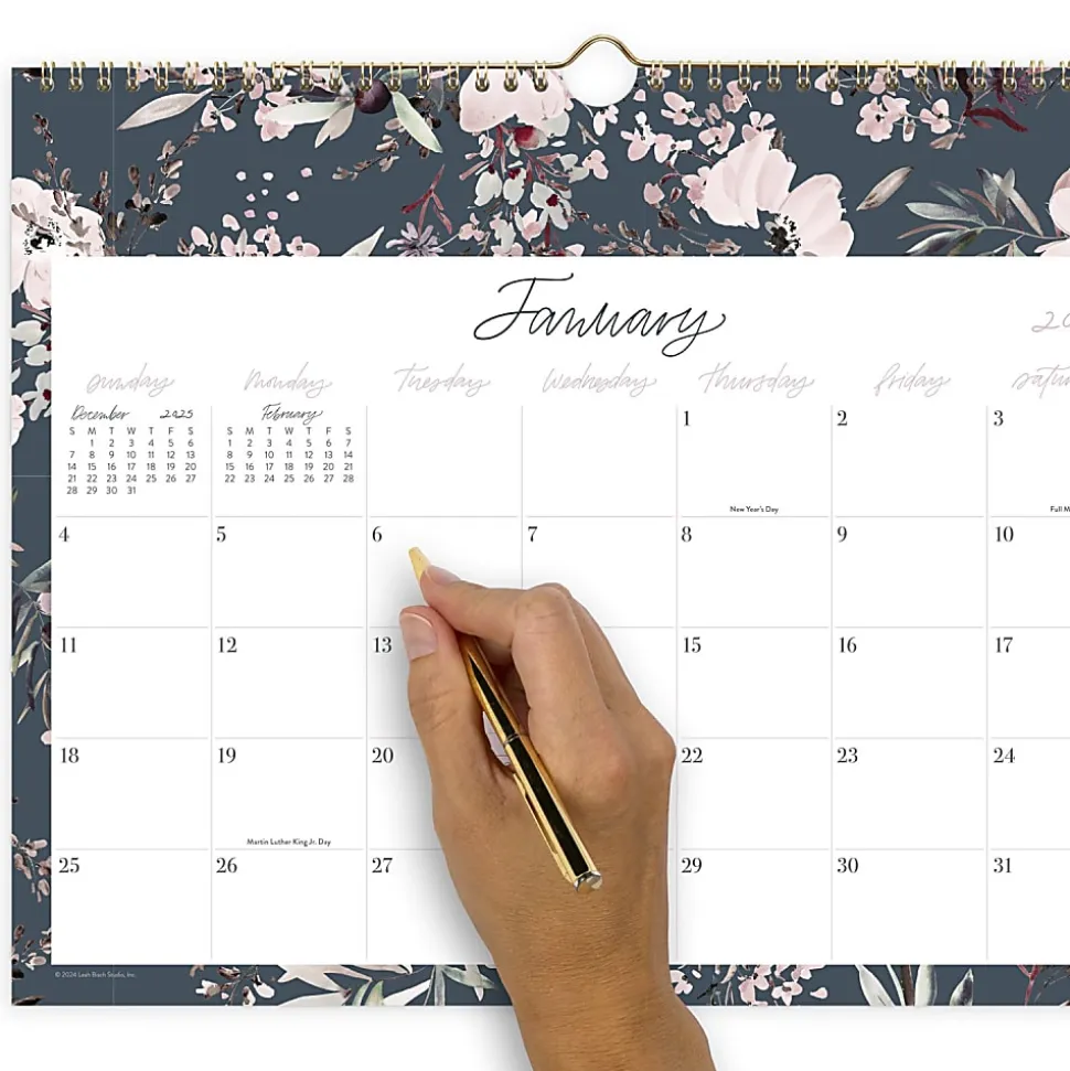 Leah Bisch™ for Cambridge® 2026 Monthly Wall Calendar, Calista Floral, Medium, 15" x 12"