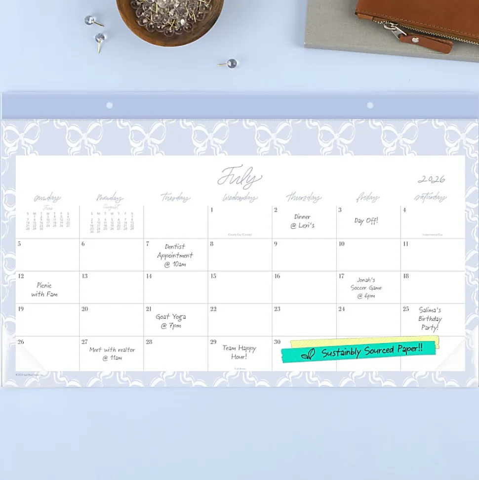 Leah Bisch™ for Mead Cambridge® Academic 2026-2027 Monthly Desk Pad Calendar, Bow Trellis, Compact, 17 3/4" x 11"