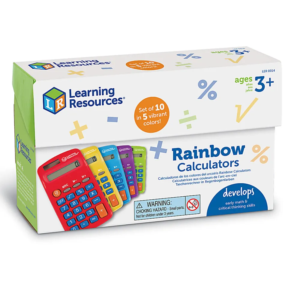 Learning Resources Rainbow LER0014 Display Calculators, Set Of 10 Calculators