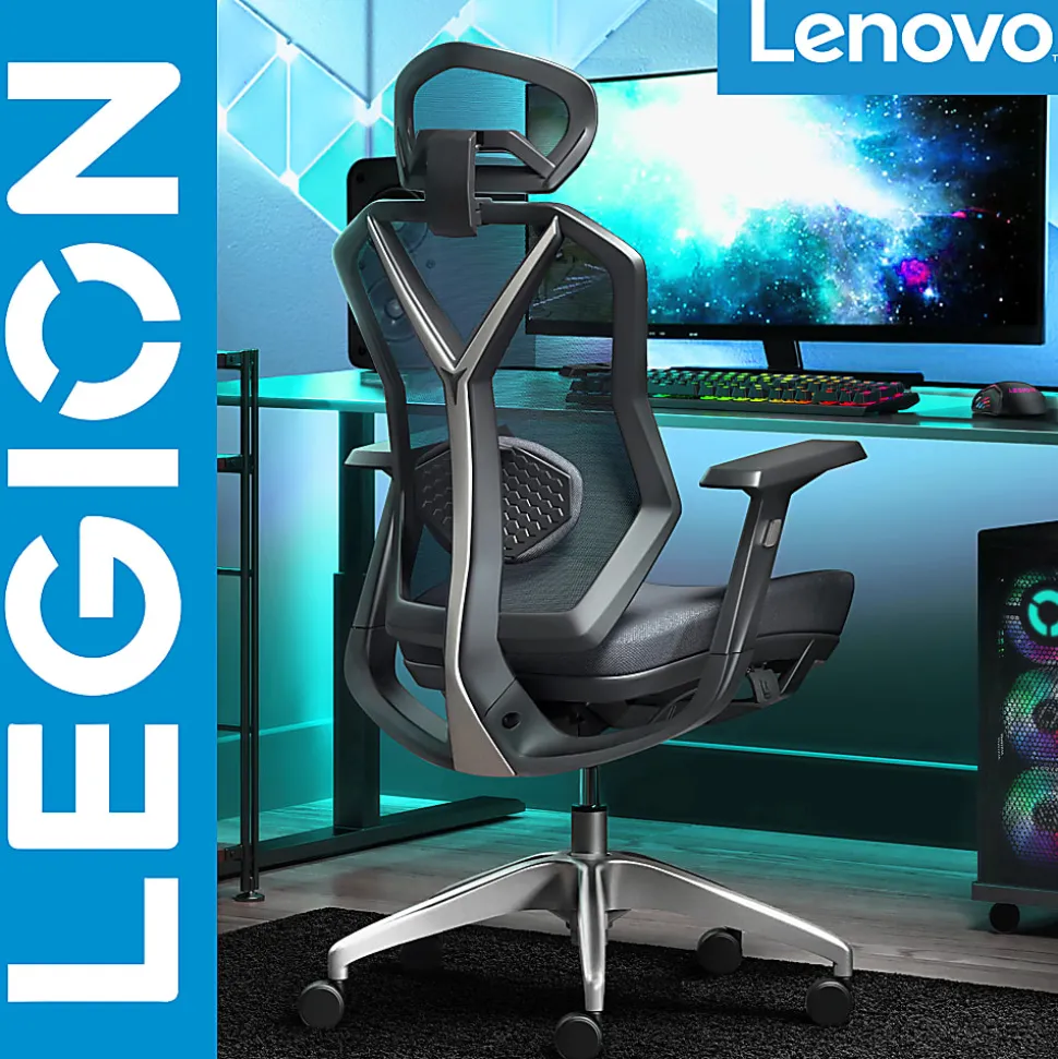 Lenovo® Legion Ergonomic Mesh High-Back Gaming Chair, Dark Gray/Black