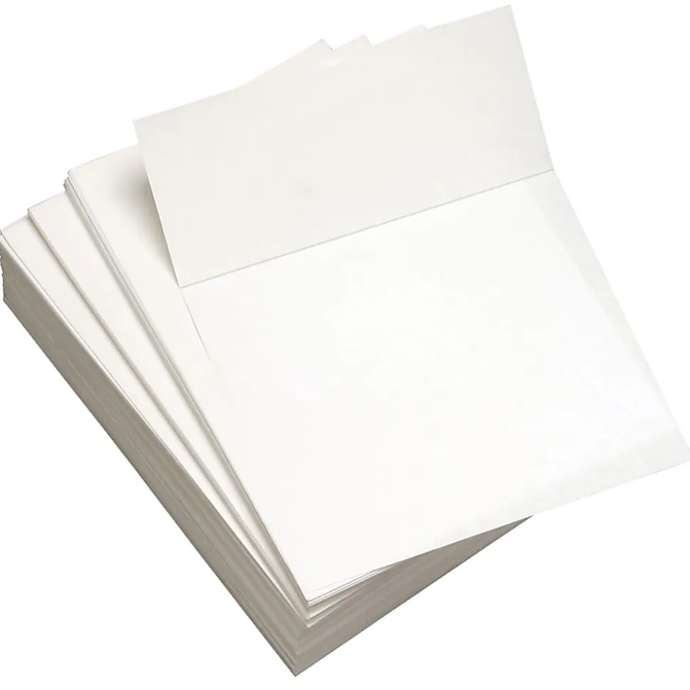 Lettermark Custom Cut Sheets, 5 Reams, White, Letter (8 1/2" x 11"), 2500 Sheets Total, Perforated 3 2/3" From Bottom, 20 Lb, 500 Sheets Per Ream