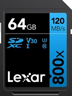 Lexar High Performance BLUE Series 800x SDHC/SDXC Flash Memory Card, 64GB, LSD64GCB1NL800