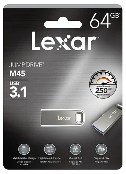 Lexar® JumpDrive® M45 USB 3.1 Flash Drive, 64GB, Silver, LJDM45-64GABSLNA