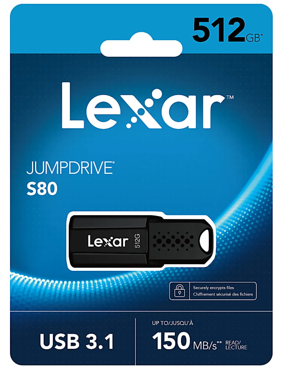 Lexar® JumpDrive S80 USB 3.1 Flash Drive, 512GB, Black