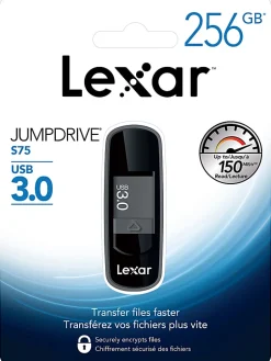 Lexar® JumpDrive® S75 USB 3.0 Flash Drive, 256GB, Black, LJDS75-256ABNLN