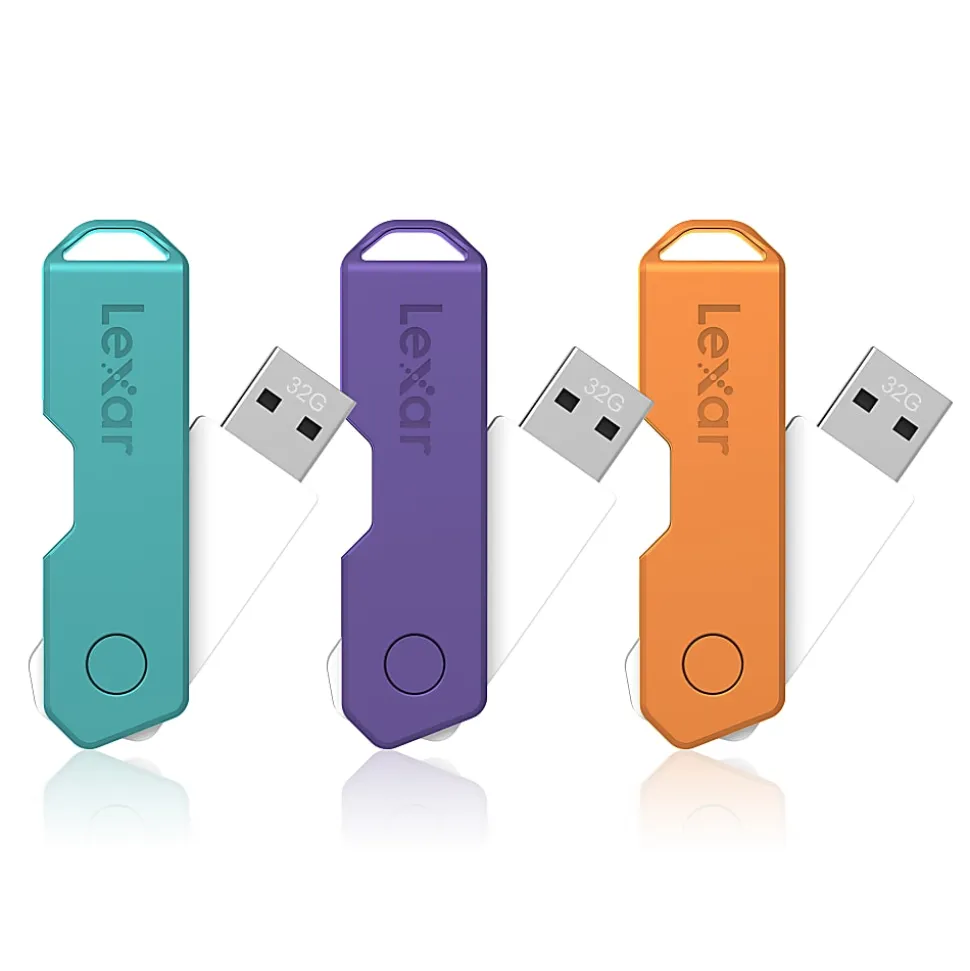 Lexar® JumpDrive® TwistTurn2 USB 2.0 Flash Drives, 32GB, Pack Of 3 Flash Drives, LJDTT2-32GABNA3