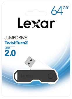 Lexar® JumpDrive® TwistTurn2 USB 2.0 Flash Drive, 64GB, Black, LJDTT2-64GABNABK