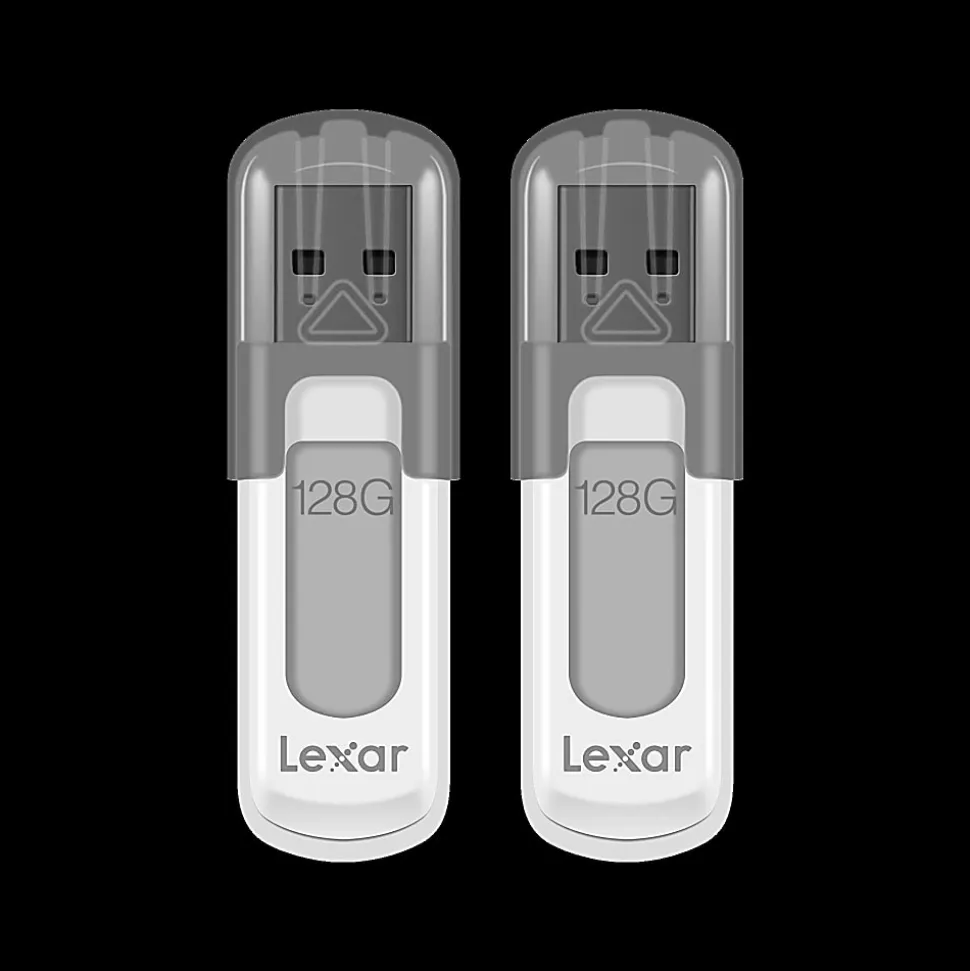 Lexar® JumpDrive V100 USB 3.0 Flash Drives, 128GB, Gray, Pack Of 2 Flash Drives