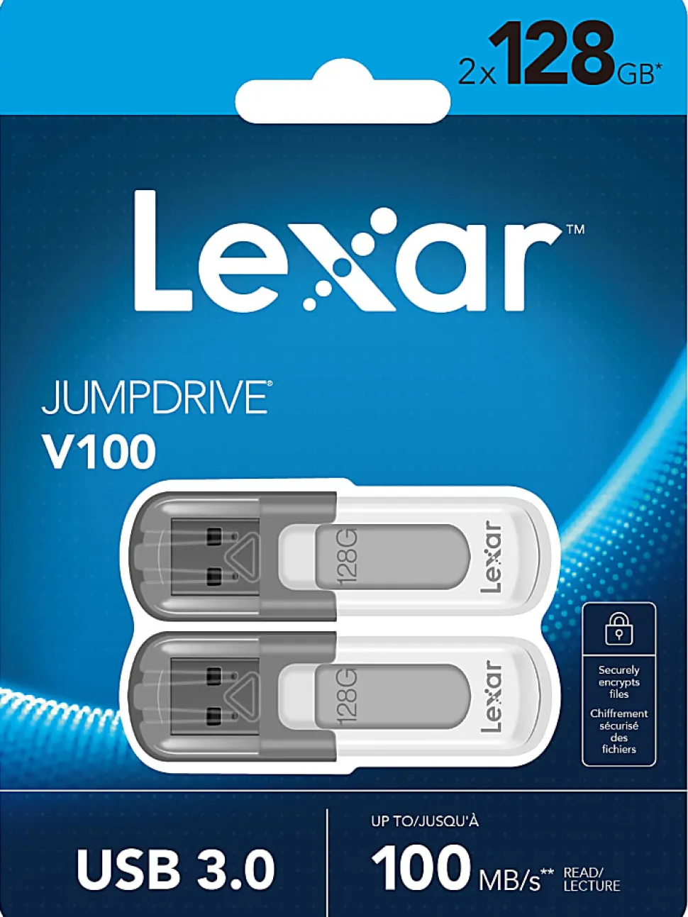 Lexar® JumpDrive V100 USB 3.0 Flash Drives, 128GB, Gray, Pack Of 2 Flash Drives