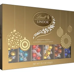 Lindt LINDOR Holiday Deluxe Assorted Chocolate Candy Truffles Gift Box, 15.2 Oz