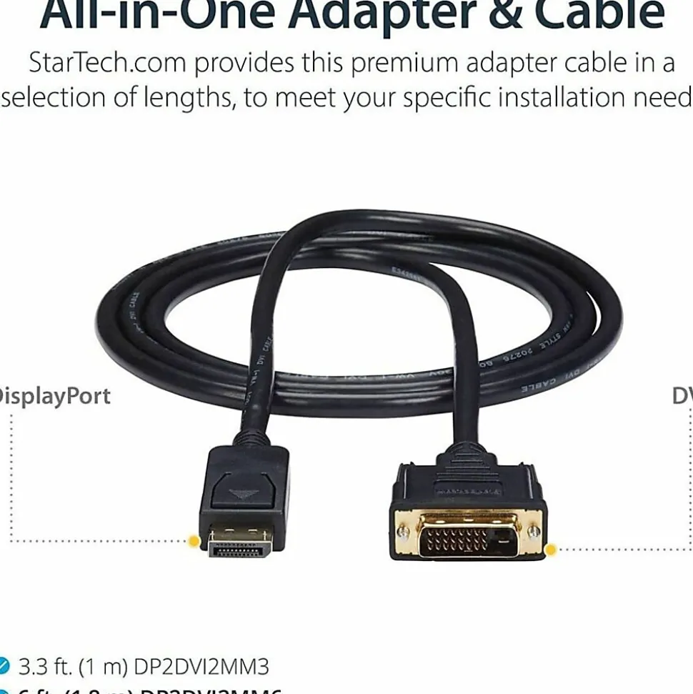 Line StarTech.com 6ft (1.8m) DisplayPort to DVI Cable, 1080p Video, DisplayPort to DVI-D Adapter/Converter Cable, DP 1.2 to DVI Monitor Cable