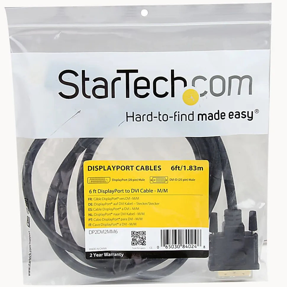 Line StarTech.com 6ft (1.8m) DisplayPort to DVI Cable, 1080p Video, DisplayPort to DVI-D Adapter/Converter Cable, DP 1.2 to DVI Monitor Cable