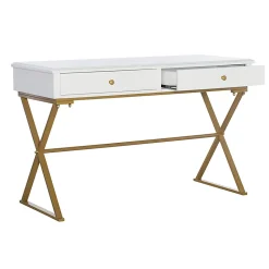 Linon Amy 47-1/4"W Campaign Home Office Computer Desk, White/Gold