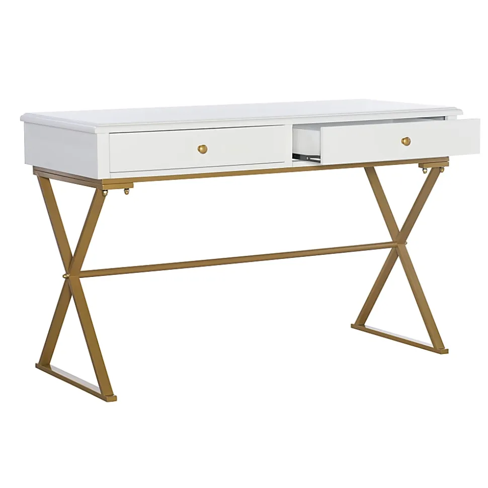 Linon Amy 47-1/4"W Campaign Home Office Computer Desk, White/Gold