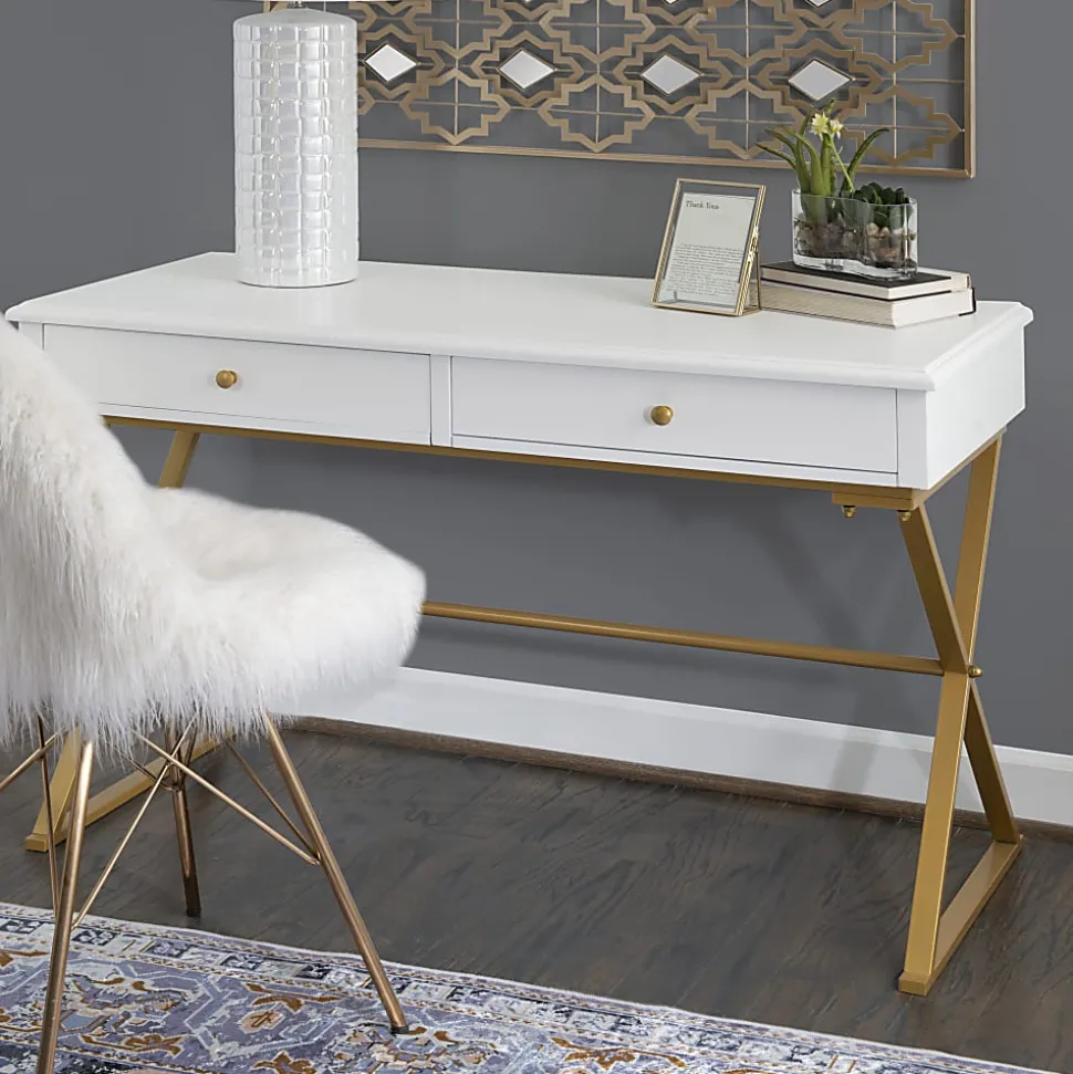 Linon Amy 47-1/4"W Campaign Home Office Computer Desk, White/Gold