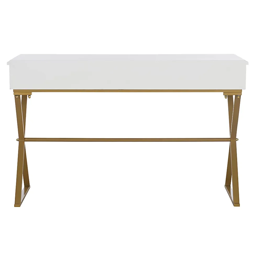 Linon Amy 47-1/4"W Campaign Home Office Computer Desk, White/Gold