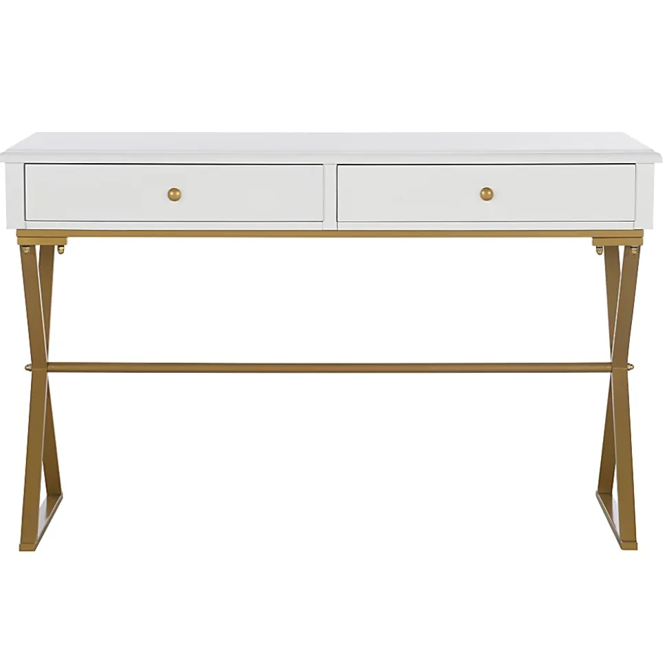 Linon Amy 47-1/4"W Campaign Home Office Computer Desk, White/Gold