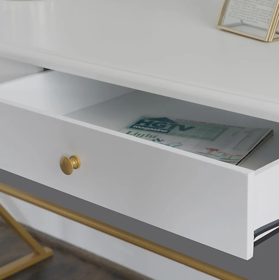 Linon Amy 47-1/4"W Campaign Home Office Computer Desk, White/Gold