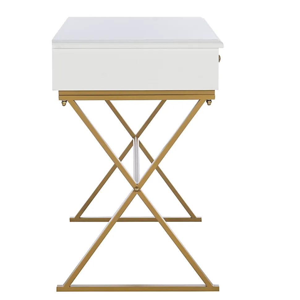Linon Amy 47-1/4"W Campaign Home Office Computer Desk, White/Gold