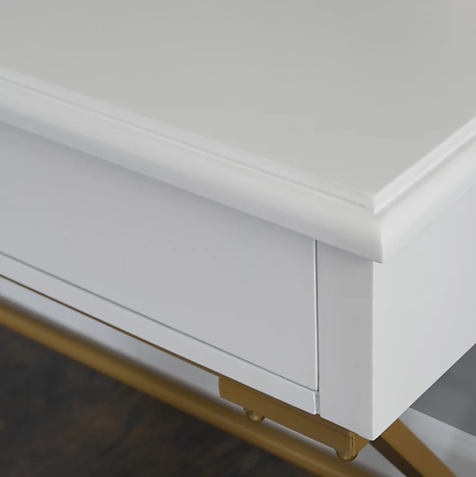 Linon Amy 47-1/4"W Campaign Home Office Computer Desk, White/Gold
