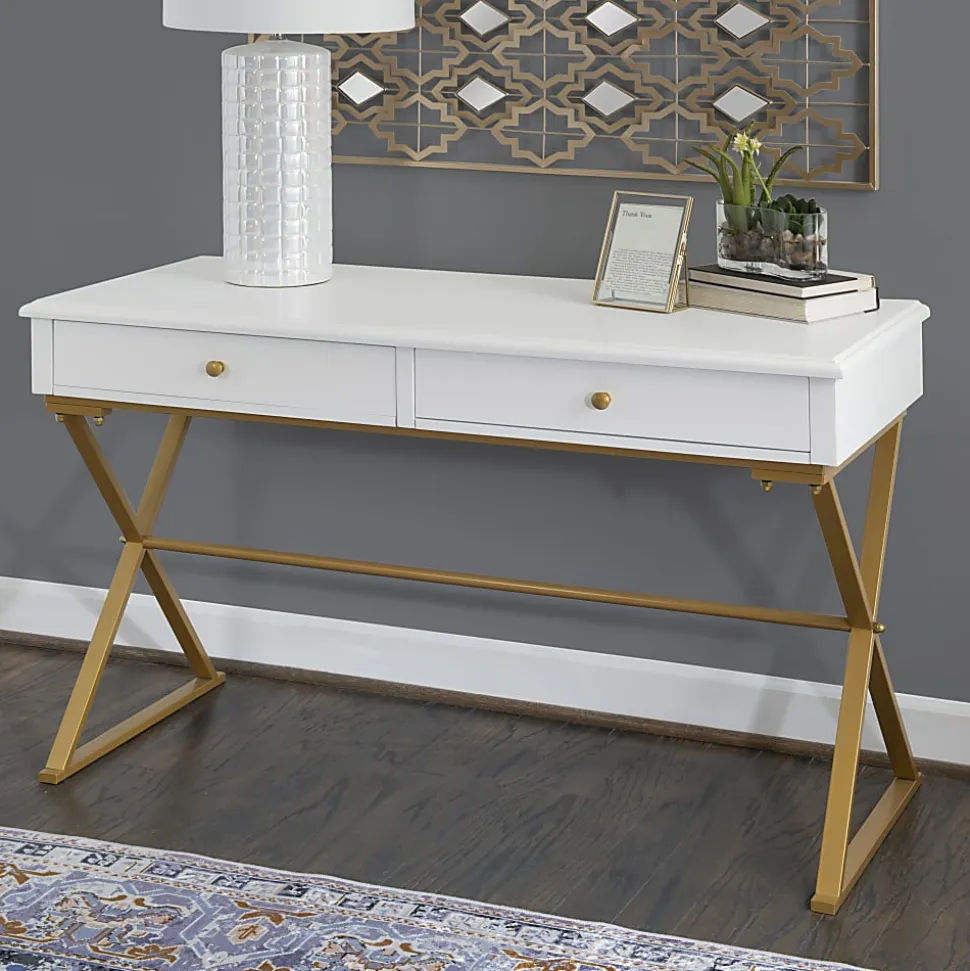 Linon Amy 47-1/4"W Campaign Home Office Computer Desk, White/Gold