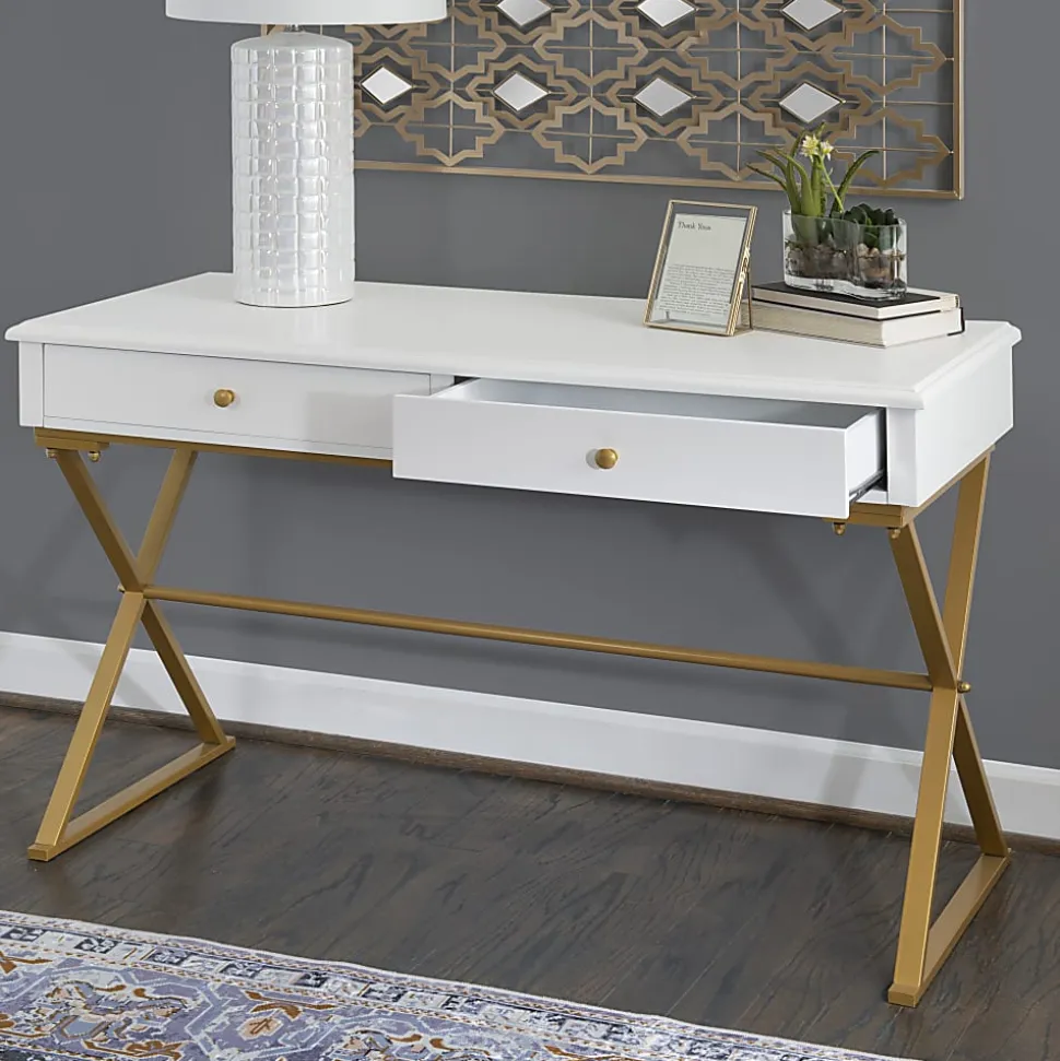 Linon Amy 47-1/4"W Campaign Home Office Computer Desk, White/Gold