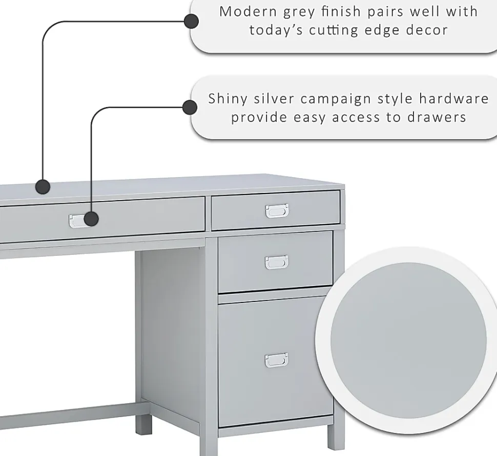 Linon Ari 48"W Home Office Writing Desk With Side Storage, Gray/Silver