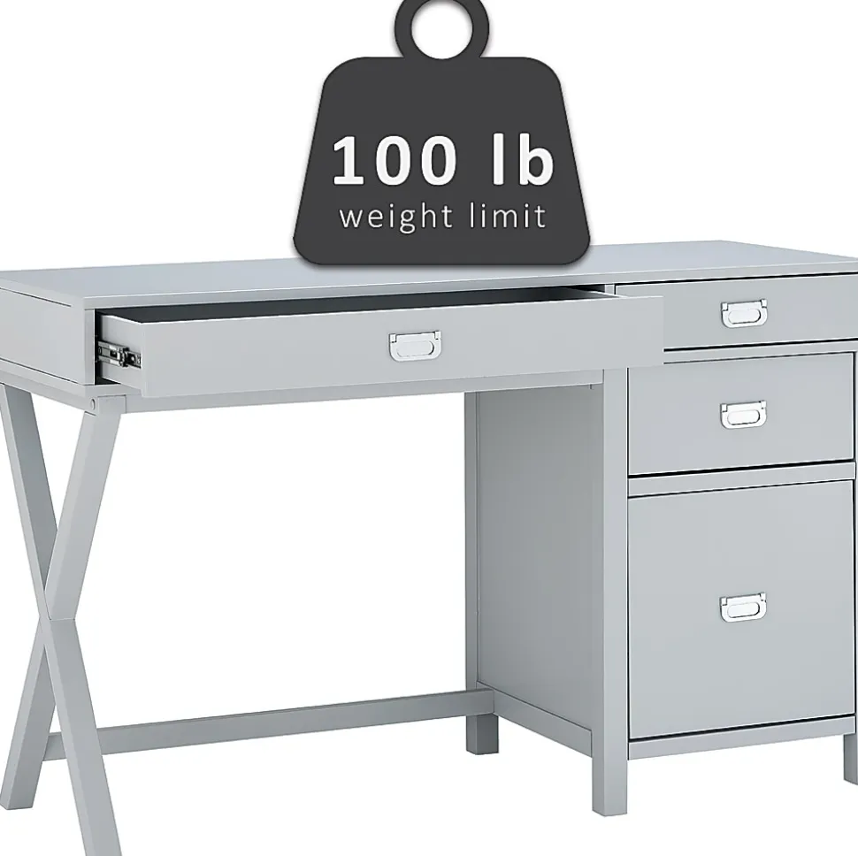 Linon Ari 48"W Home Office Writing Desk With Side Storage, Gray/Silver