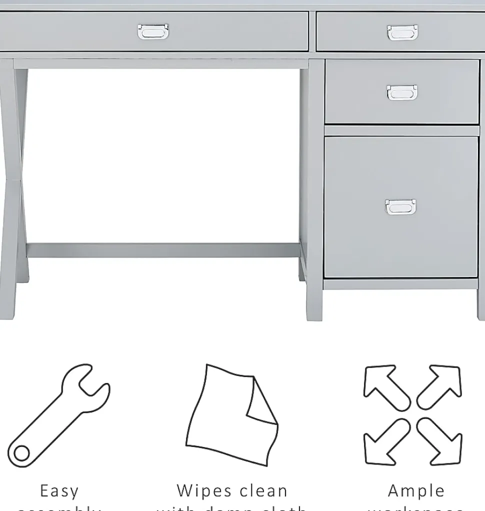 Linon Ari 48"W Home Office Writing Desk With Side Storage, Gray/Silver